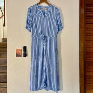 Amazon Essentials Blue and White Striped Midi Dress NWT